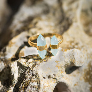 Spike Pencil Cut Aqua Chalcedony Split Ring - SoMag2
