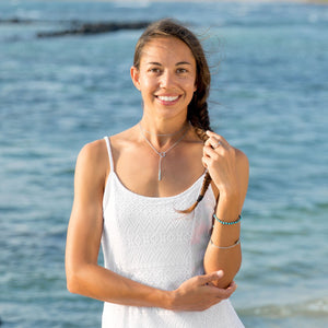 Rhodium Plated Nano Turquoise CZ Drop Lariat Necklace - SoMag2