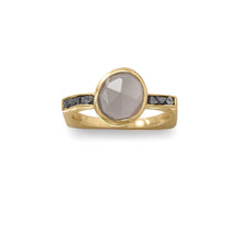 Load image into Gallery viewer, Gold Plated Grey Moonstone and Diamond Chips Ring - SoMag2