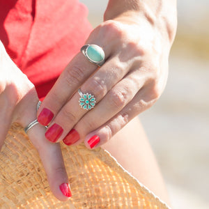 Reconstituted Turquoise Flower Ring - SoMag2