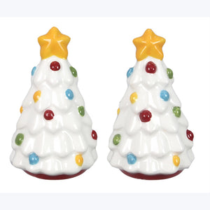 Ceramic Colorful Christmas Tree Shaped Salt and Pepper Set