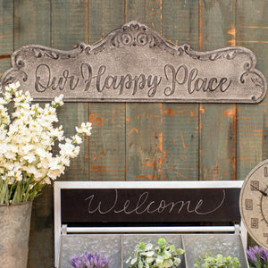 Gray Metal Our Happy Place Metal Wall Sign - SoMag2