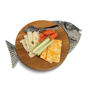 Wooden and Silver Fish Cheese Board - The Southern Magnolia Too