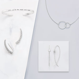 Textured Rhodium Plated Bezel CZ Ear Climbers - SoMag2