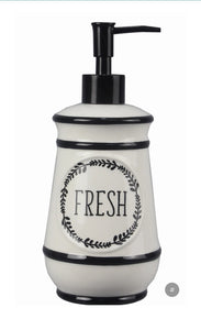 Black and White Farm Fresh Ceramic Soap Lotion Dispenser