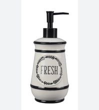 Load image into Gallery viewer, Black and White Farm Fresh Ceramic Soap Lotion Dispenser